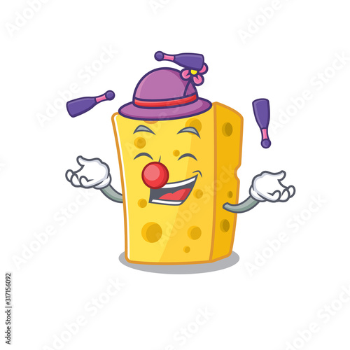Smart emmental cheese cartoon character design playing Juggling