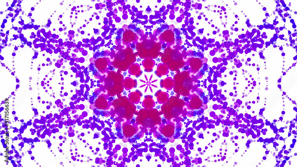 kaleidoscope patterns of multicolored round particles on a white background. abstract background. 3d render illustration kaleidoscope patterns of multicolored round particles on a white background. abstract background. 3d render illustration