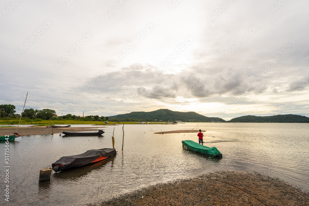 Fototapeta premium Landscape sunset at Bang phra reservoir ,sriracha chon buri, thailand