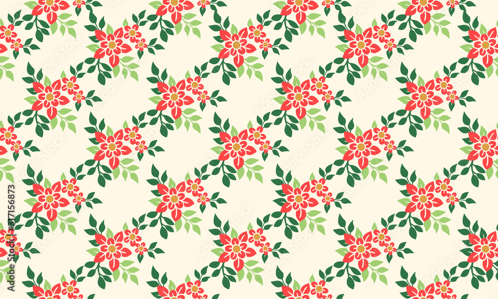 Elegant Christmas Flower pattern background, with leaf and red flower simple design. Elegant Christmas Flower pattern background, with leaf and red flower simple design.