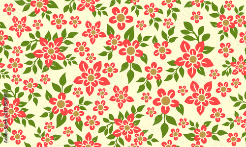 Seamless flower Christmas pattern background, with flower and leaf unique design. © StockFloral