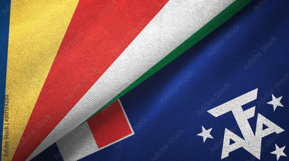 Seychelles and French Southern and Antarctic Lands two flags textile cloth Seychelles and French Southern and Antarctic Lands two flags textile cloth