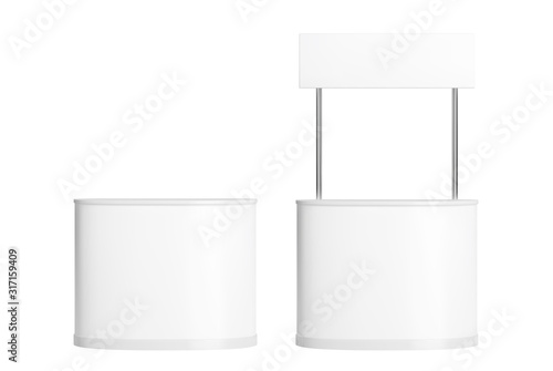 Promotion counter mockup. Isolated vector retail trade stand. White pos.