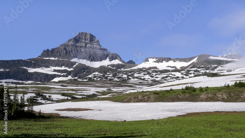 morning view of mt oberlin at logan pass in glacier national park photo