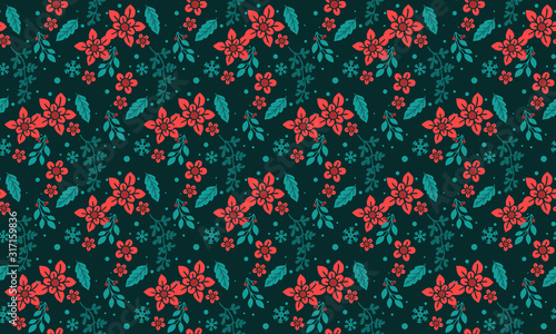 Modern red flower pattern background for Christmas  with leaf and flower concept.