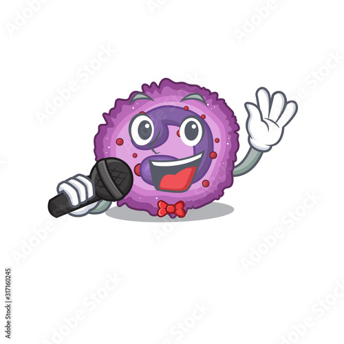 Happy eosinophil cell singing on a microphone