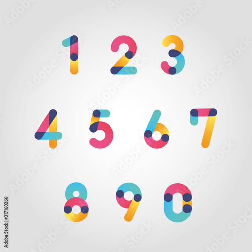 Vector colorful numbers set, From zero to nine
