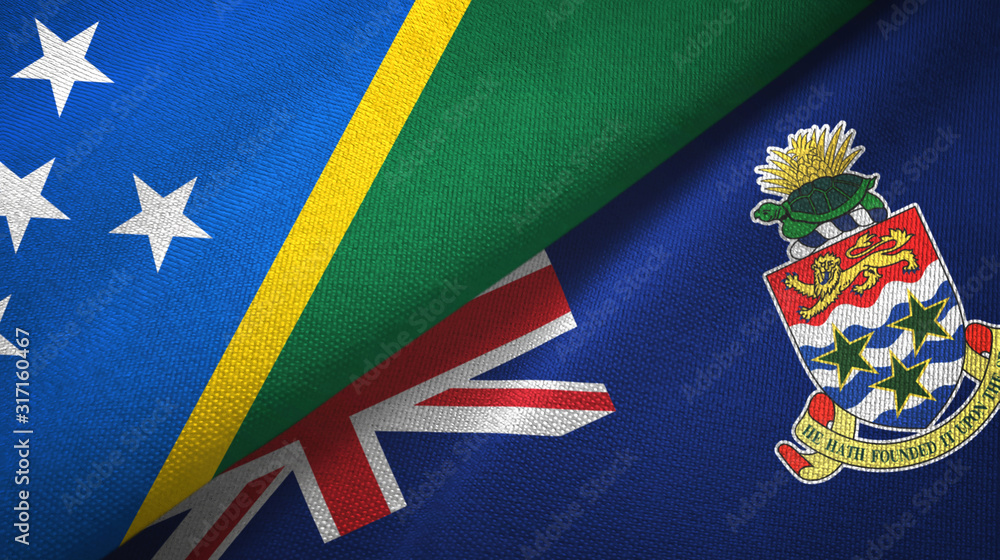 Solomon Islands and Cayman Islands two flags textile cloth, fabric texture Solomon Islands and Cayman Islands two flags textile cloth, fabric texture