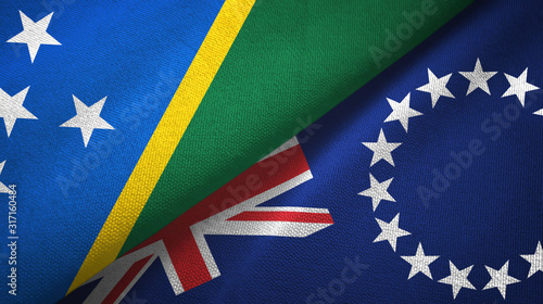 Solomon Islands and Cook Islands two flags textile cloth, fabric texture