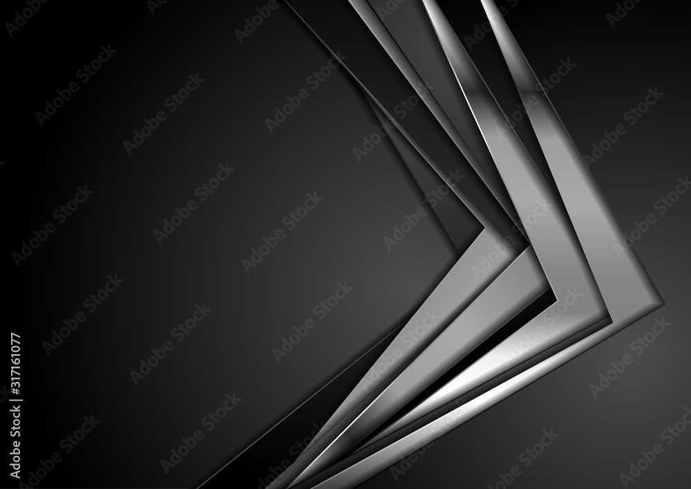 Black and silver metallic stripes abstract corporate background. Vector technology design - obrazy, fototapety, plakaty 