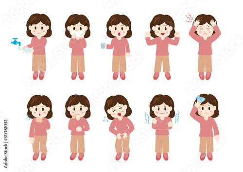 女性 人物 体調不良と健康管理 イラスト セット Stock ベクター Adobe Stock 女性 人物 体調不良と健康管理 イラスト セット Stock ベクター Adobe Stock