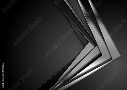 Black and silver metallic stripes abstract corporate background. Vector technology design