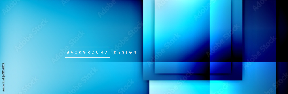 Square shapes composition geometric abstract background. 3D shadow effects and fluid gradients. Modern overlapping forms