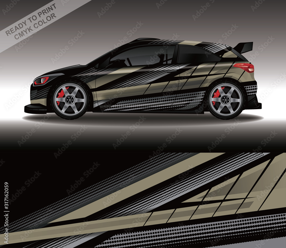 Obraz premium Car wrap decal design vector, custom livery race rally car vehicle sticker and tinting.
