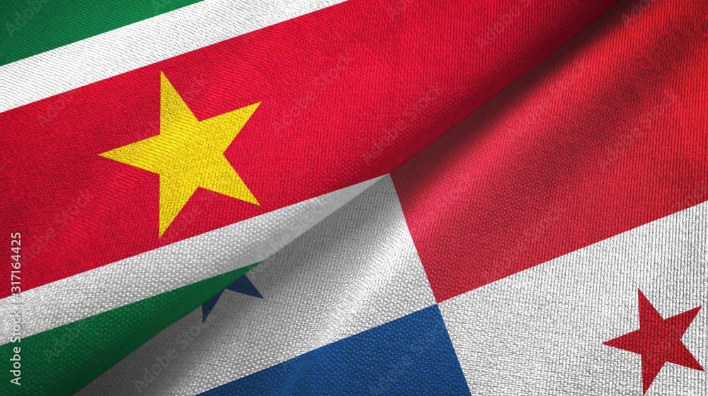 Suriname and Panama two flags textile cloth, fabric texture Suriname and Panama two flags textile cloth, fabric texture