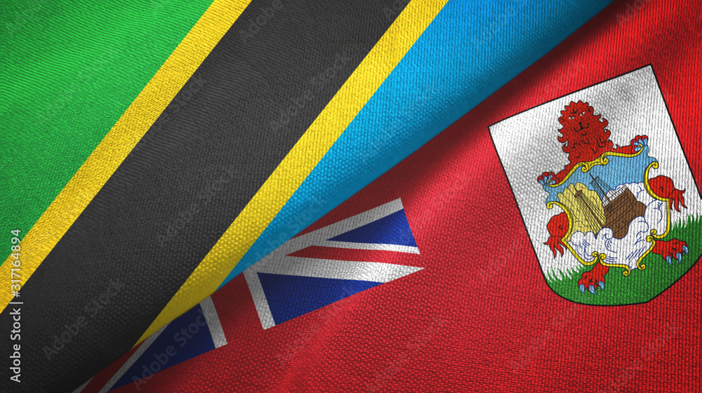 Fototapeta premium Tanzania and Bermuda two flags textile cloth, fabric texture