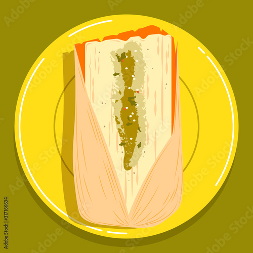 Ilustración de tamal mexicano verde, día de la candelaria