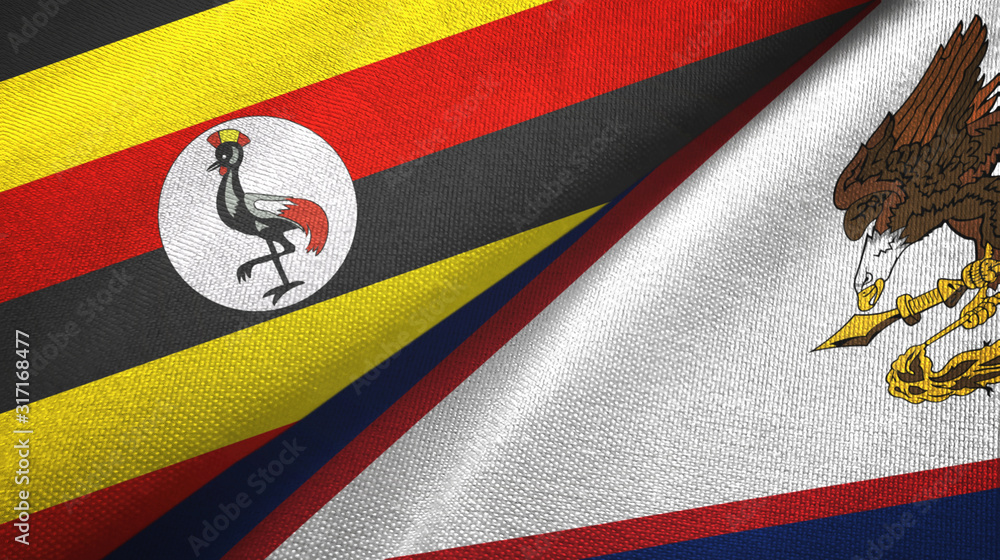 Fototapeta premium Uganda and American Samoa two flags textile cloth, fabric texture
