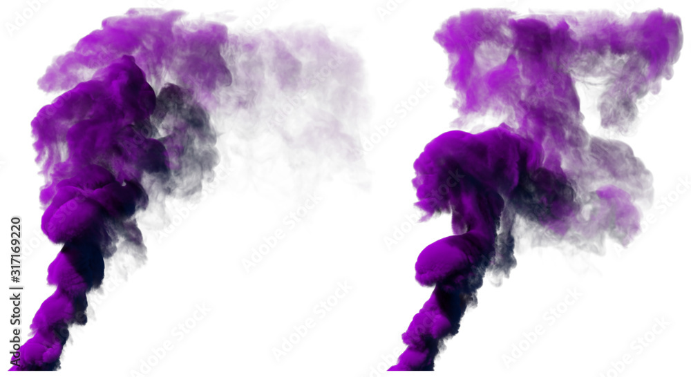 3D illustration of object - pretty purple pillar of smoke isolated on white color