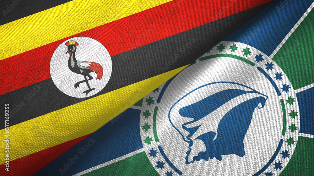 Fototapeta premium Uganda and Martinique two flags textile cloth, fabric texture