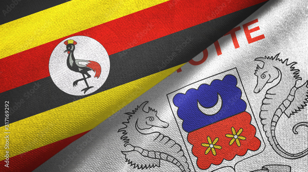 Fototapeta premium Uganda and Mayotte two flags textile cloth, fabric texture