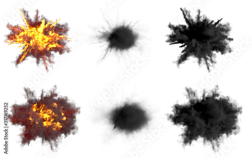 Wallpaper Mural many round explosions of rocket interception blast or anti aircraft gun shell hit or view from top on bang isolated on white - 3D illustration of objects Torontodigital.ca