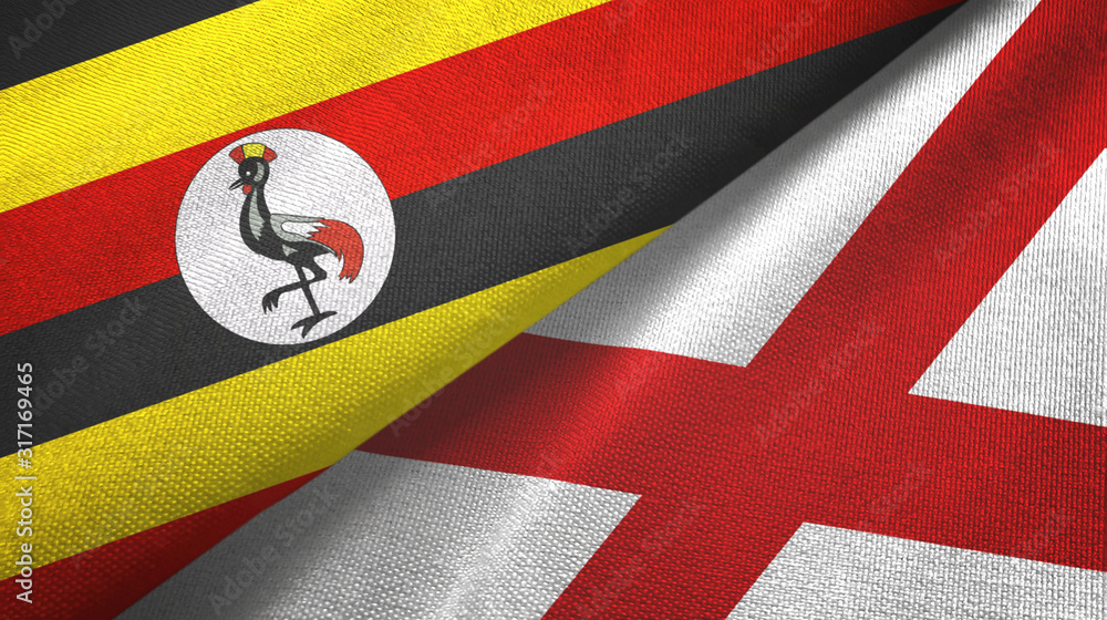 Fototapeta premium Uganda and Northern Ireland two flags textile cloth, fabric texture