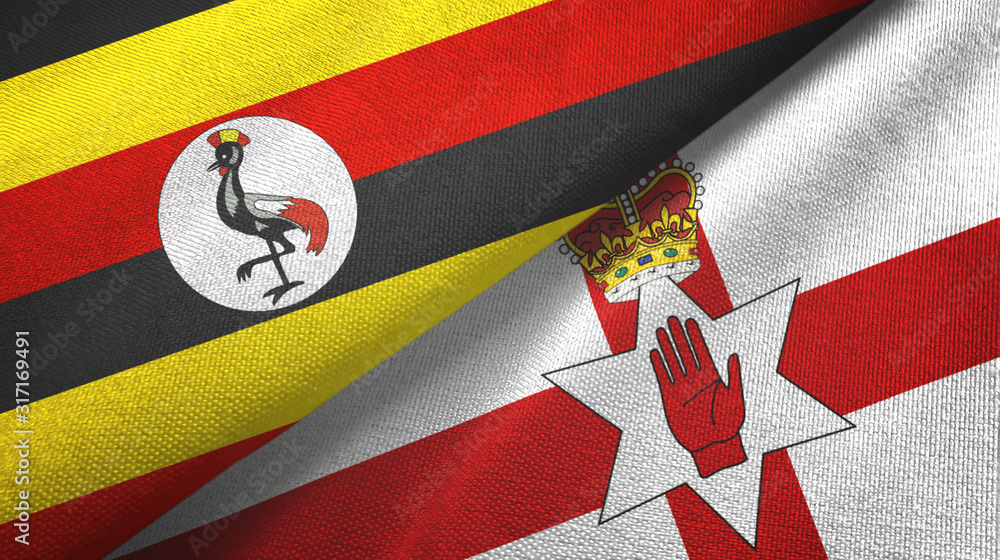 Fototapeta premium Uganda and Northern Ireland two flags textile cloth, fabric texture