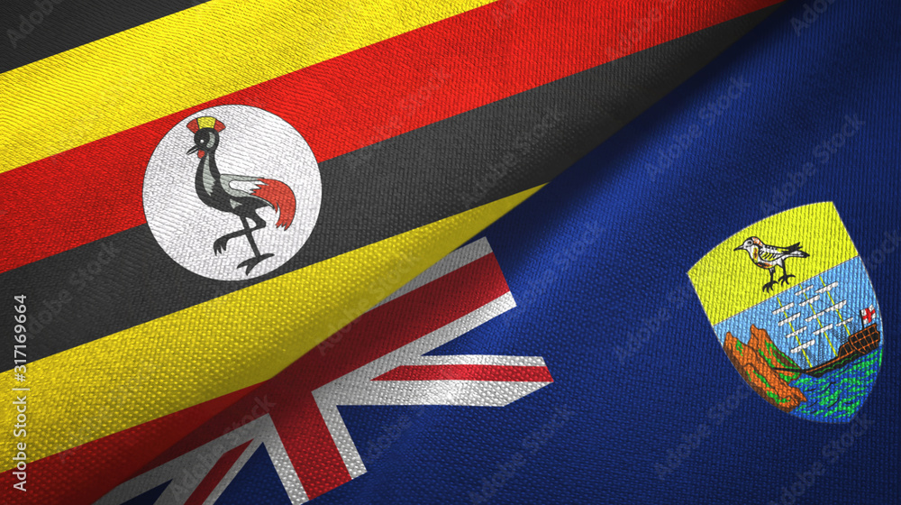 Fototapeta premium Uganda and Saint Helena two flags textile cloth, fabric texture