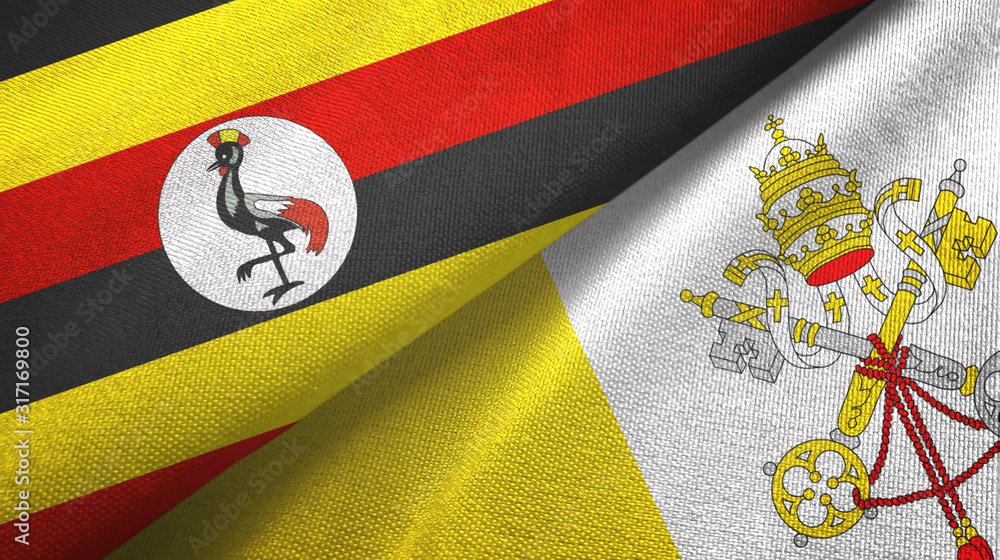 Fototapeta premium Uganda and Vatican two flags textile cloth, fabric texture