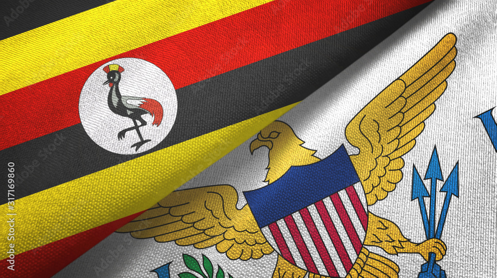 Fototapeta premium Uganda and Virgin Islands United States two flags textile cloth, fabric texture