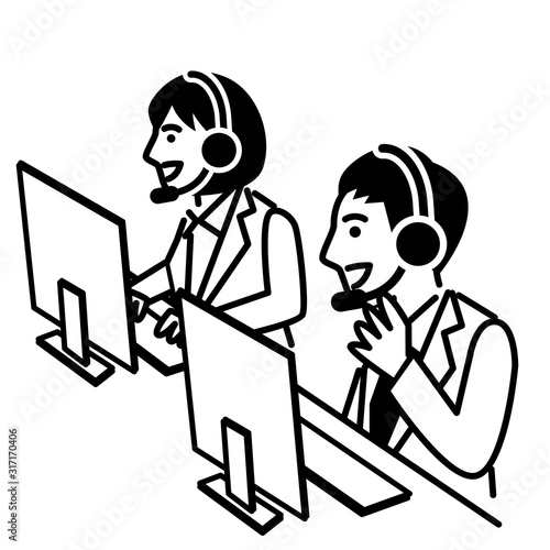 Call center operator. man and woman in headset. Vector illustration.