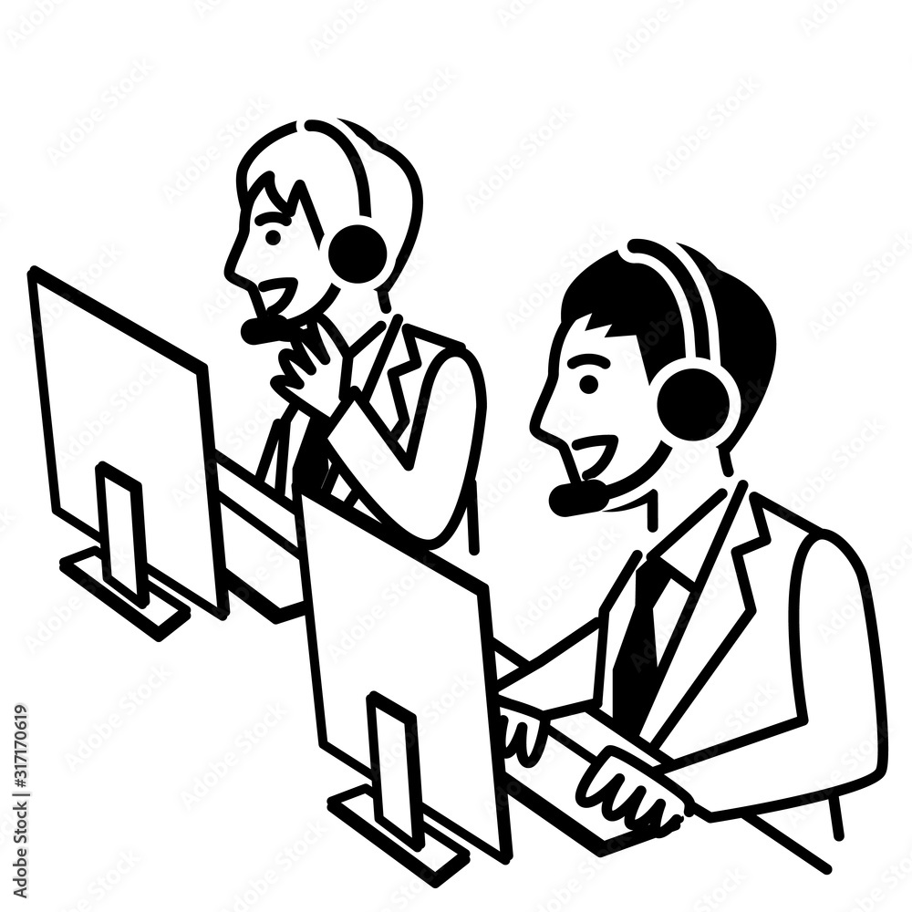 Call center operator. men in headset. Vector illustration. Call center operator. men in headset. Vector illustration.