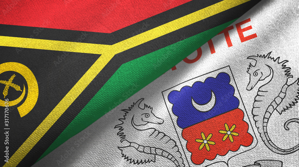 Fototapeta premium Vanuatu and Mayotte two flags textile cloth, fabric texture
