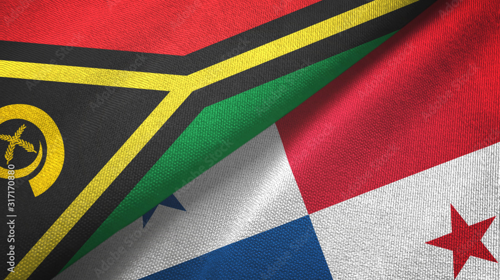 Fototapeta premium Vanuatu and Panama two flags textile cloth, fabric texture