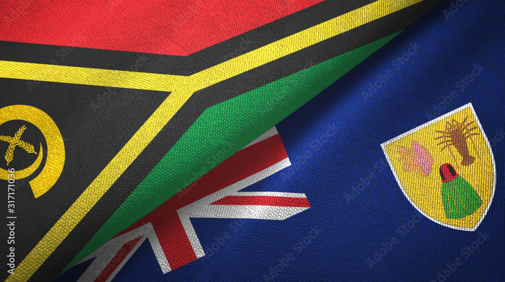 Fototapeta premium Vanuatu and Turks and Caicos Islands two flags textile cloth, fabric texture