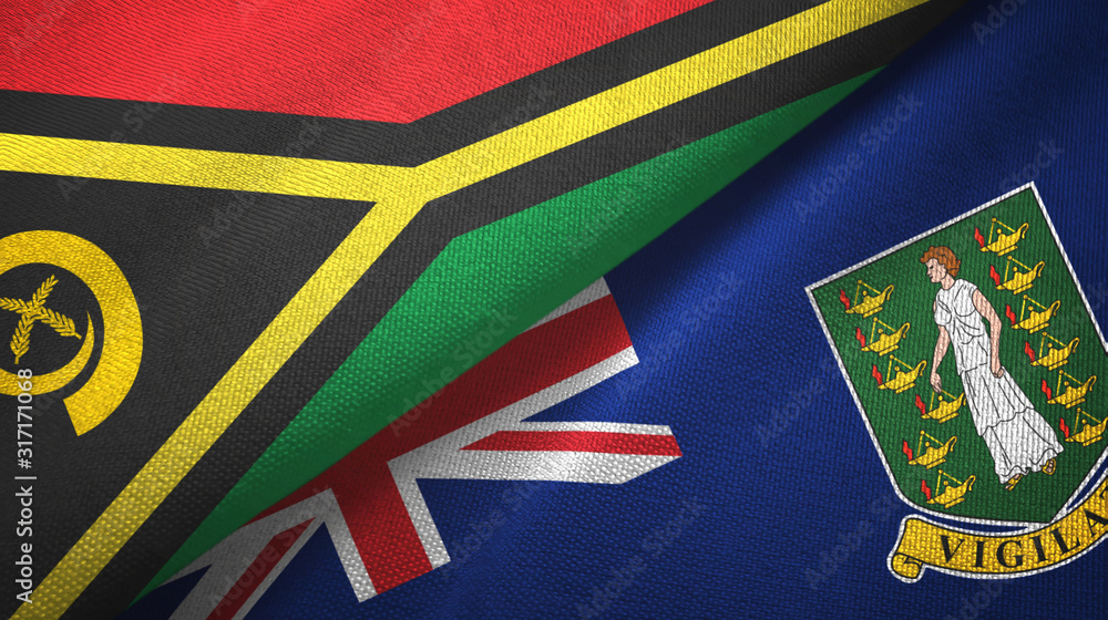 Fototapeta premium Vanuatu and Virgin Islands British two flags textile cloth, fabric texture