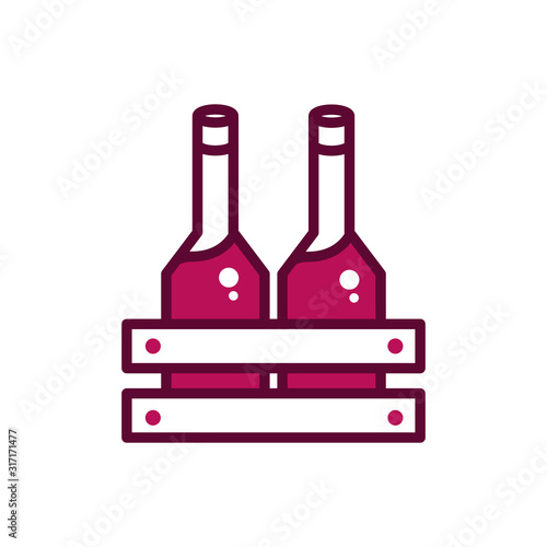 wine bottles in box celebration drink beverage icon line and filled