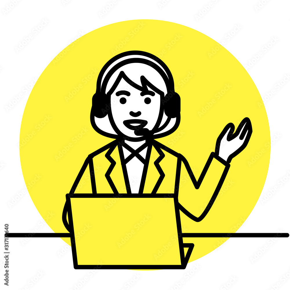 Call center operator. woman using headset and laptop computer. Vector illustration. Call center operator. woman using headset and laptop computer. Vector illustration.