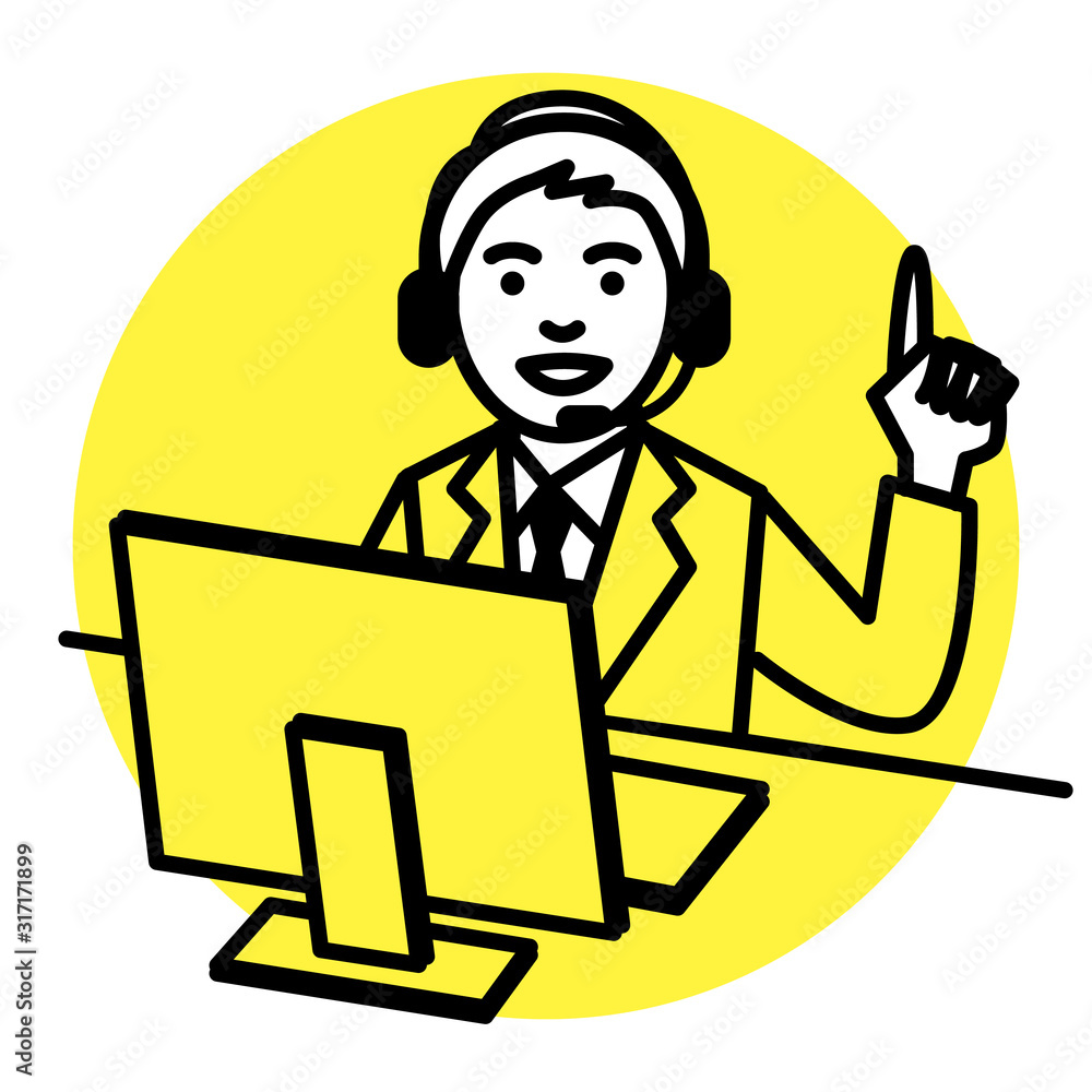 Call center operator. man using headset and computer. Vector illustration. Call center operator. man using headset and computer. Vector illustration.