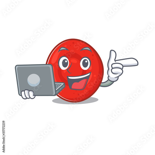Smart character of erythrocyte cell working with laptop