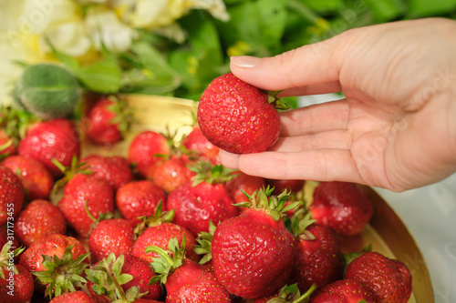 Eco-friendly organic grown without chemical processing ripe washed strawberry
