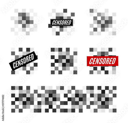 Pixel Censored Sign Different Types Set. Vector