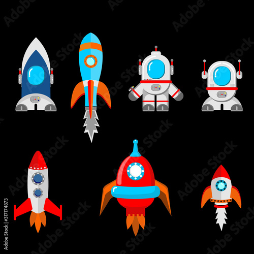set of cartoon rockets