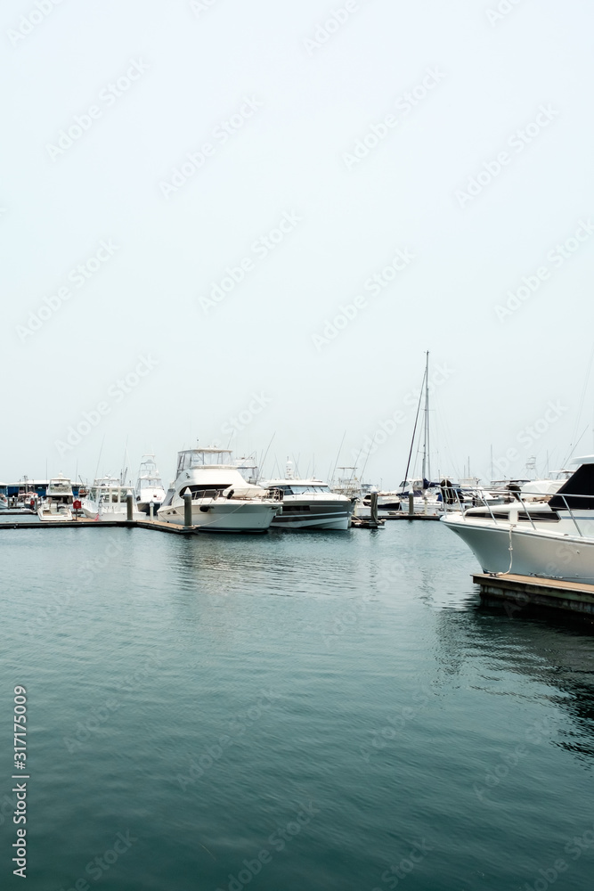 Fototapeta premium Luxury yachts and fishing boats parked at pier of Nelson Bay