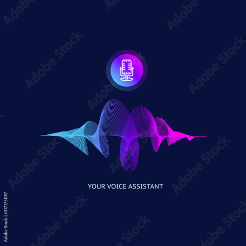 Voice Assistant which Thin Line Sound Wave. Vector