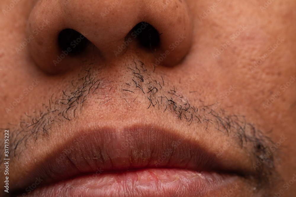 Φωτογραφία Close up of male mouth with mustache and nostrils of the nose