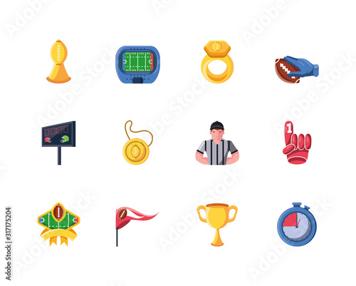 American football icon set vector design