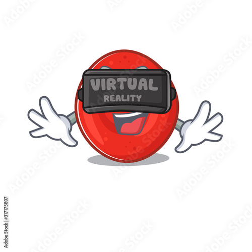 Trendy erythrocyte cell character wearing Virtual reality headset