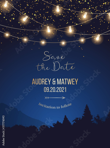 Landscape blue background. Gold stars and glow.